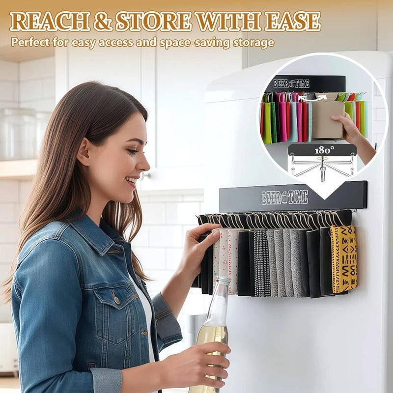AVMDOM Magnetic Can Cooler Holder Storage Wall Mount, Cooler Organizer Rack with 20 Rotatable Metal Hooks, Adhesive Drink Cooler Dispenser, Wooden Beer Sleeve Accessories for Fridge & Wall, Rust-Resistant - Image 4